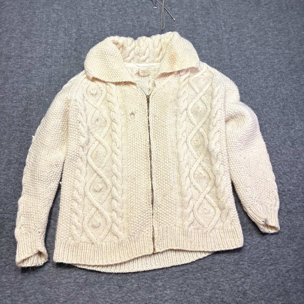 Handmade by‎ Nina Cardigan Sweater Women Small Cream Wool Cable Knit Cottagecore